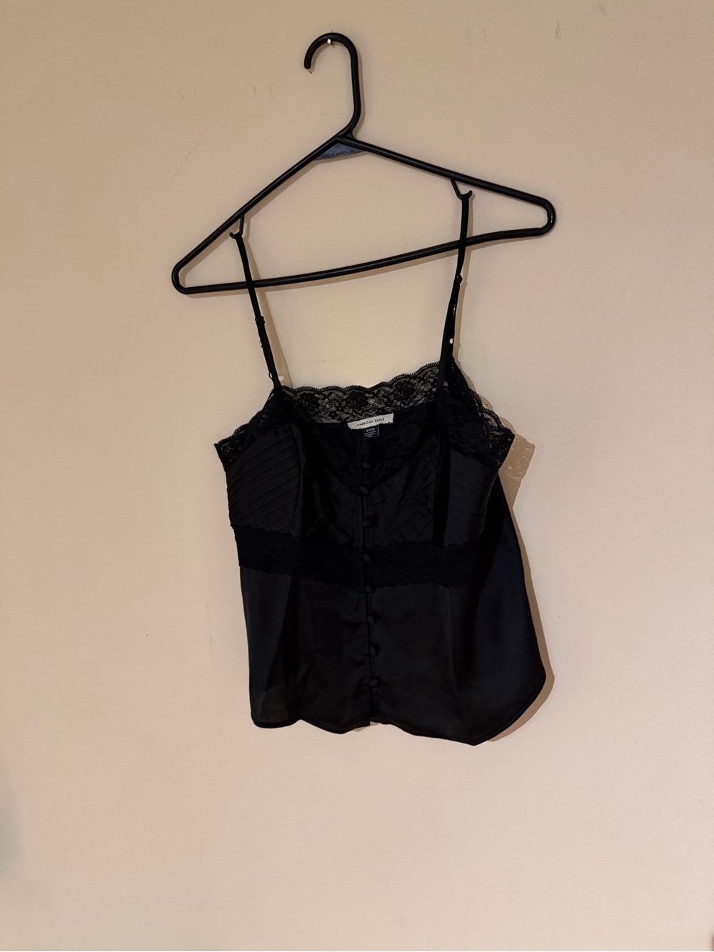 American Eagle Outfitters Black Satin Lace Trim Cami